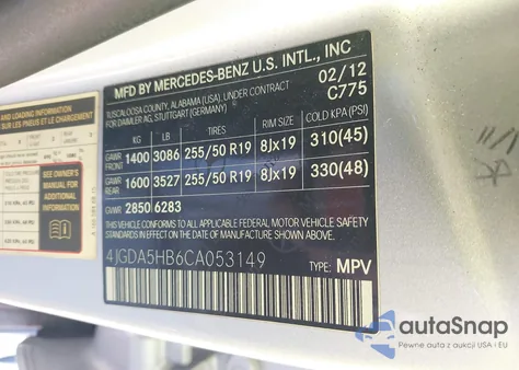 2012 Mercedes-Benz Ml 350 4Matic from USA, damaged, VIN 4JGDA5HB6CA053149
